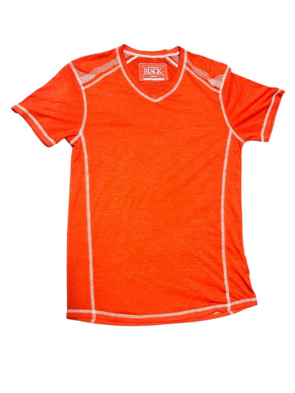 Buckle Black Orange Short Sleeve Contrast Stitch V-Neck T-Shirt Style BB3217 Med
